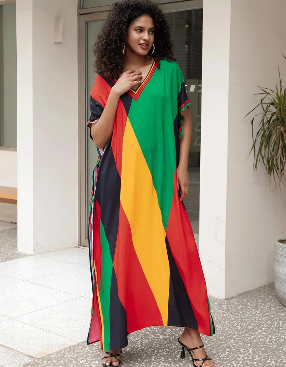 Kaftan Dresses for Women Side Split Caftan Bathing Suit Cover Up Casual Long Beach Loungewear Dress