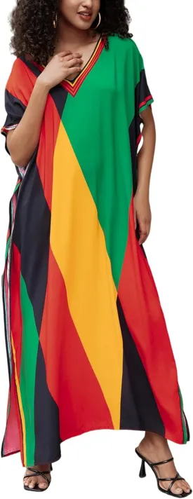 Kaftan Dresses for Women Side Split Caftan Bathing Suit Cover Up Casual Long Beach Loungewear Dress
