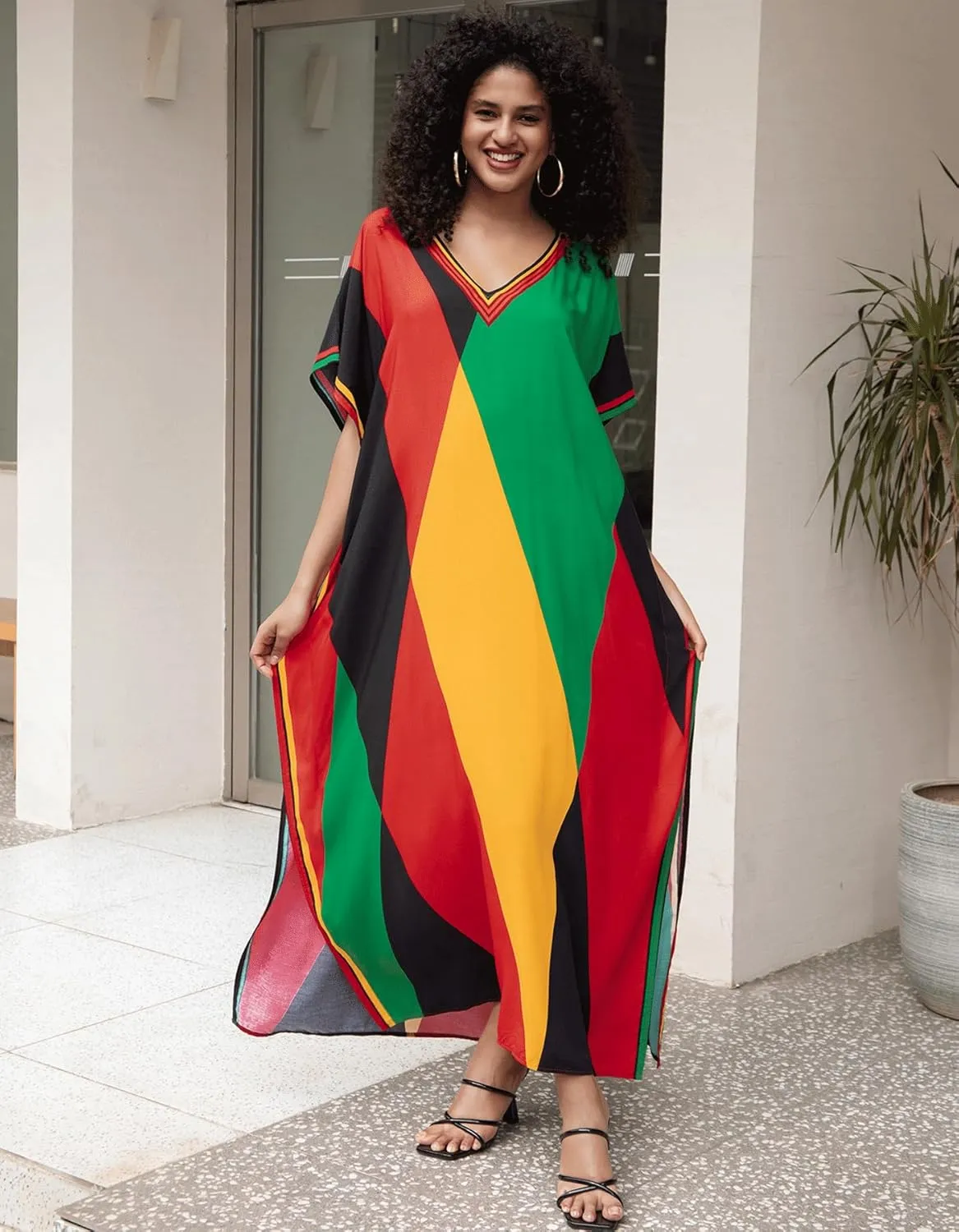 Kaftan Dresses for Women Side Split Caftan Bathing Suit Cover Up Casual Long Beach Loungewear Dress