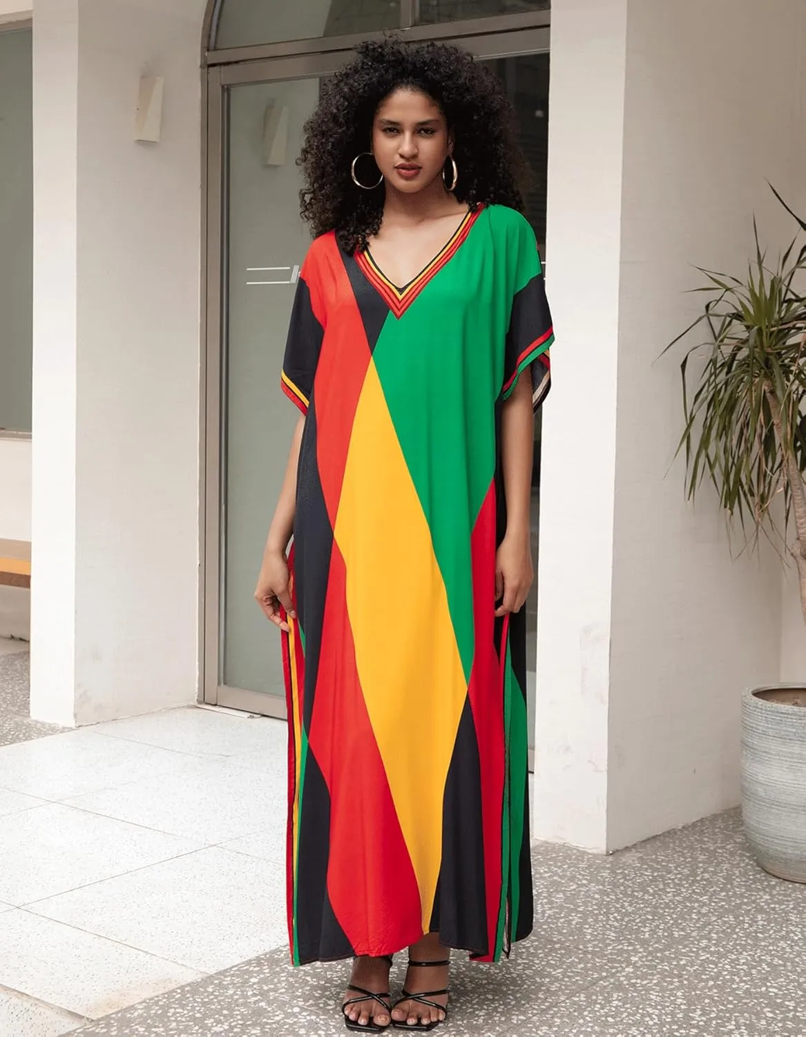 Kaftan Dresses for Women Side Split Caftan Bathing Suit Cover Up Casual Long Beach Loungewear Dress