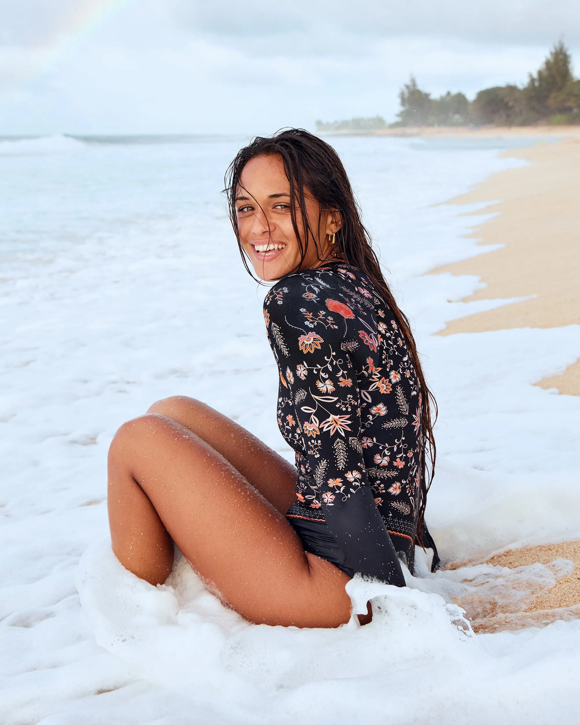 Kerala Long Sleeve One-Piece Swimsuit - Anthracite Kerala Border