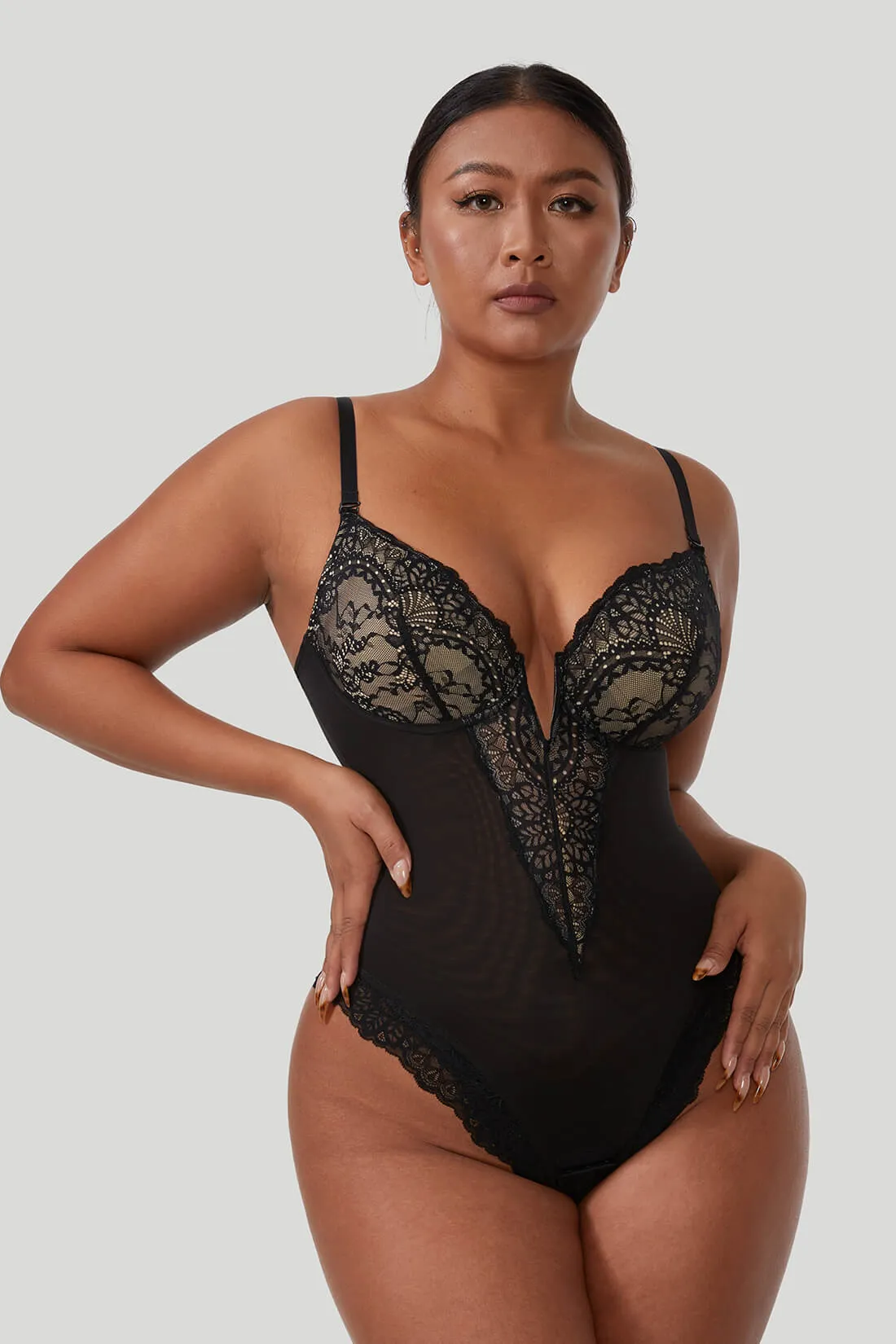 Lace Deep-V Shapewear Bodysuit