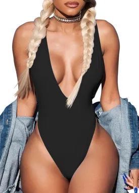 LAGSHIAN Women's Sexy One Piece Deep V Neck Sleeveless Tank Top Bodysuit Jumpsuit