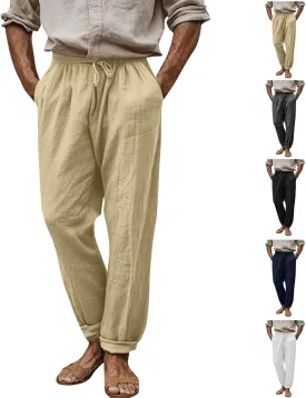 Linen Pants Men,Lightweight Drawstring Mens Casual Pants Relaxed Fit Summer Beach Trousers with Pockets