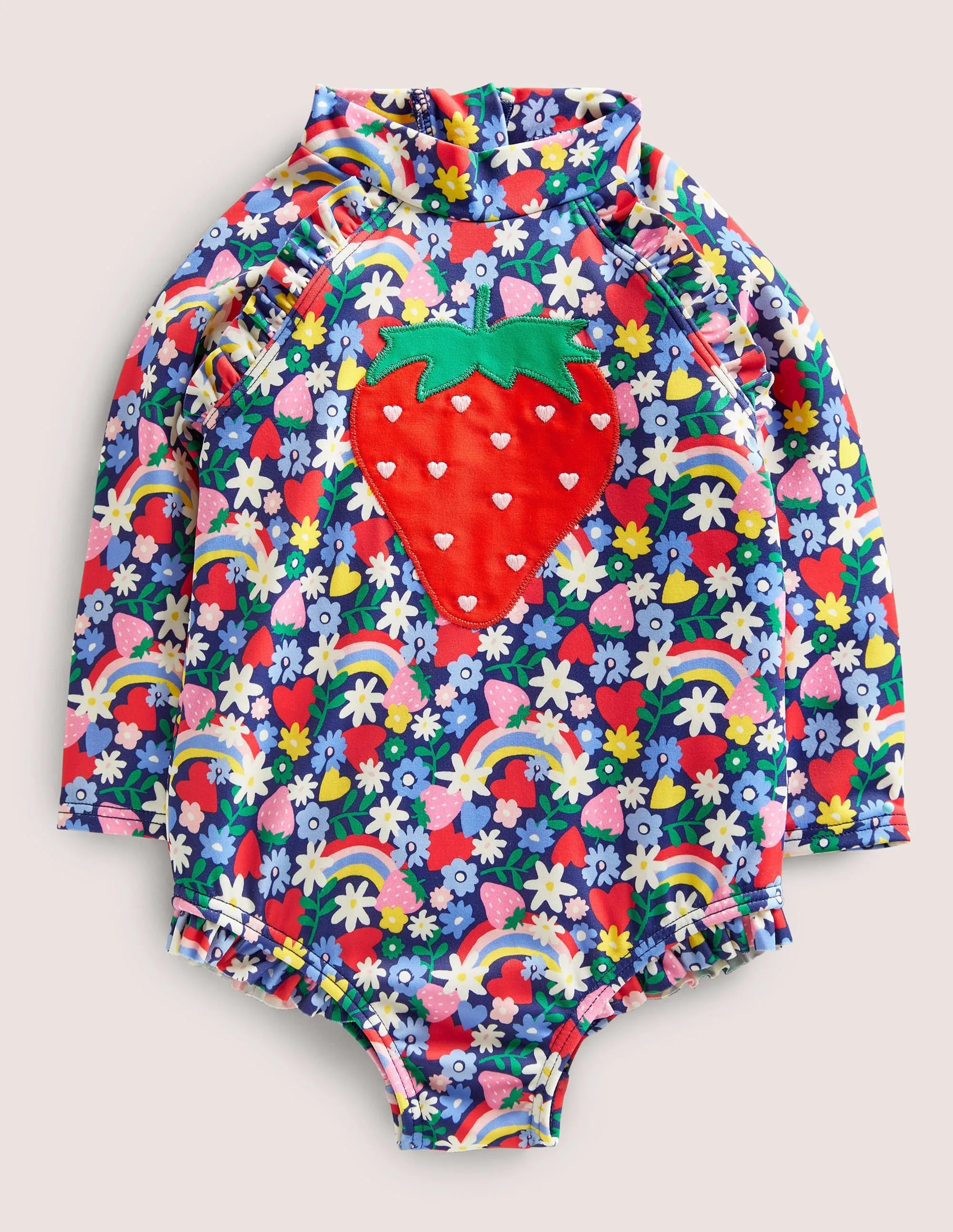 Long Sleeve Frilly Swimsuit-Starboard Rainbow Ditsy