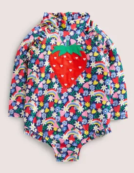 Long Sleeve Frilly Swimsuit-Starboard Rainbow Ditsy
