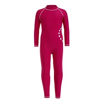 Magenta/ white long-sleeved all-in-one swimsuit