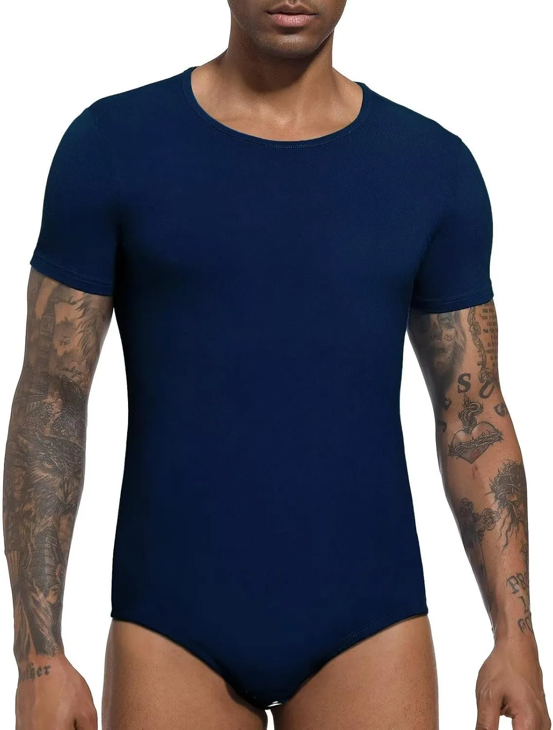 Men Short Sleeve Bodysuit Pajama Bodysuit One Piece Pajamas Rompers Basic Onesie
