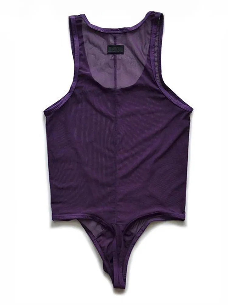 Mens Sexy  Perspective Jumpsuit Shaping Fitness Underwear