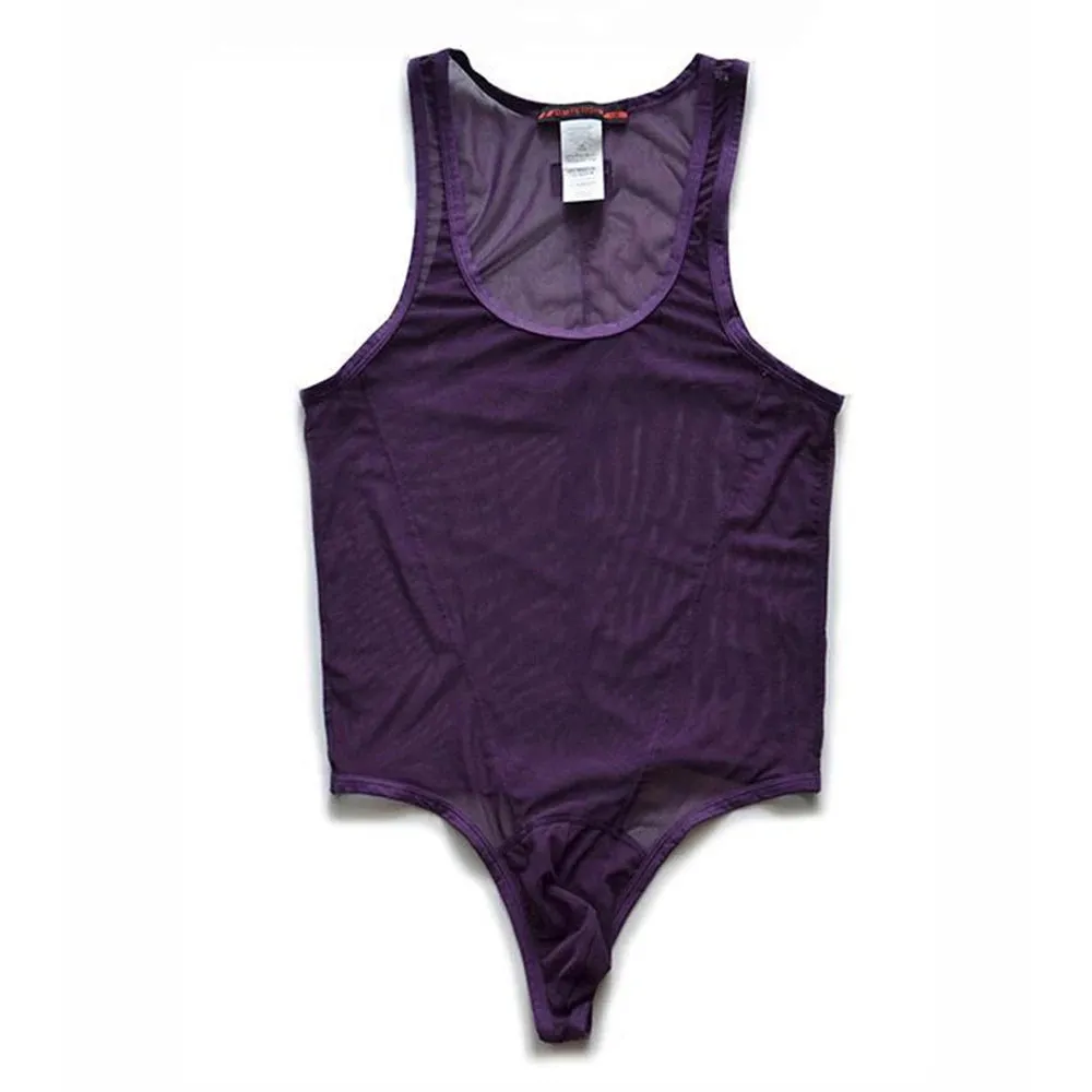 Mens Sexy  Perspective Jumpsuit Shaping Fitness Underwear