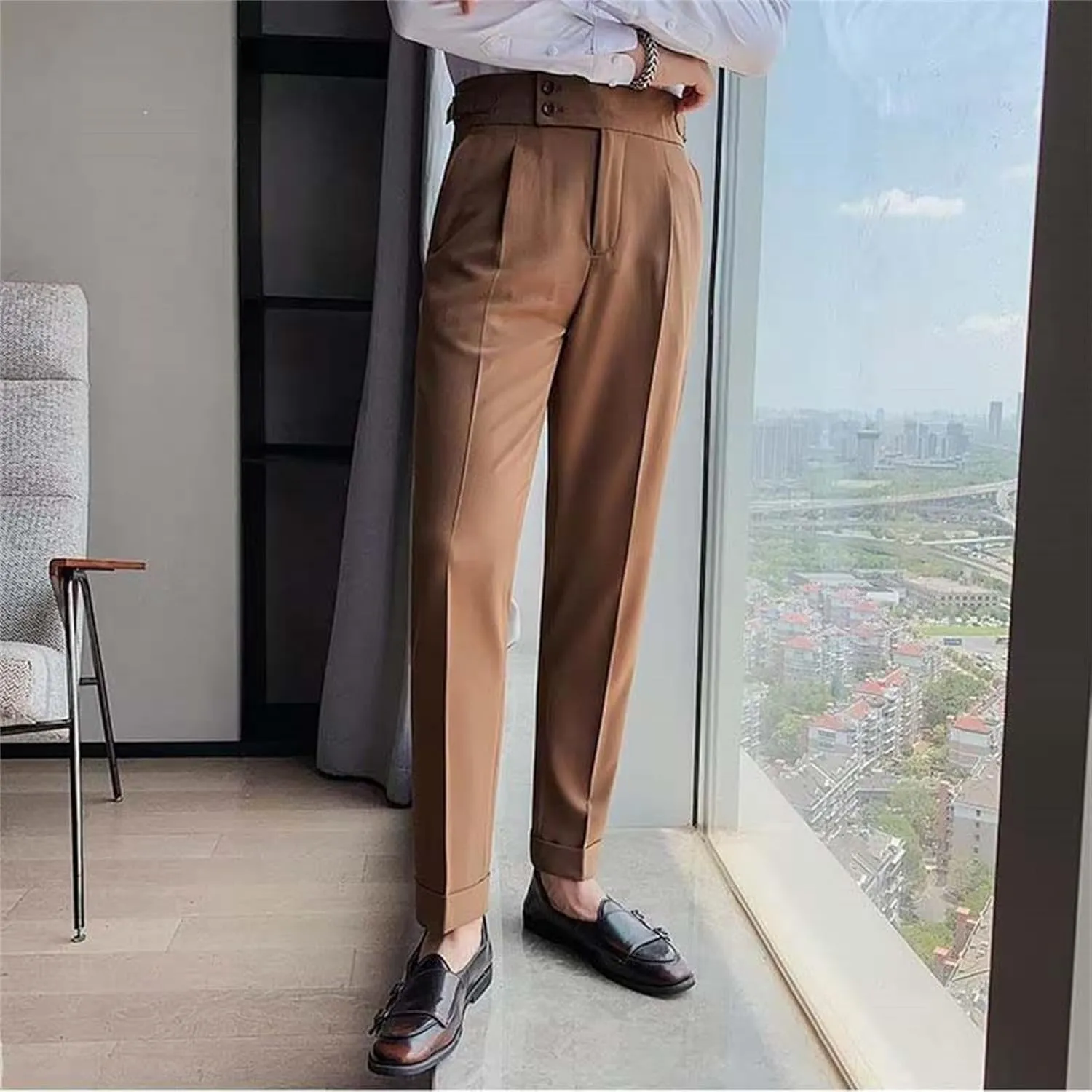 Men's Slim-Fitting High-Waisted Business Pants Lightweight Soft Straight Dress Pants Trendy Casual Versatile Trousers