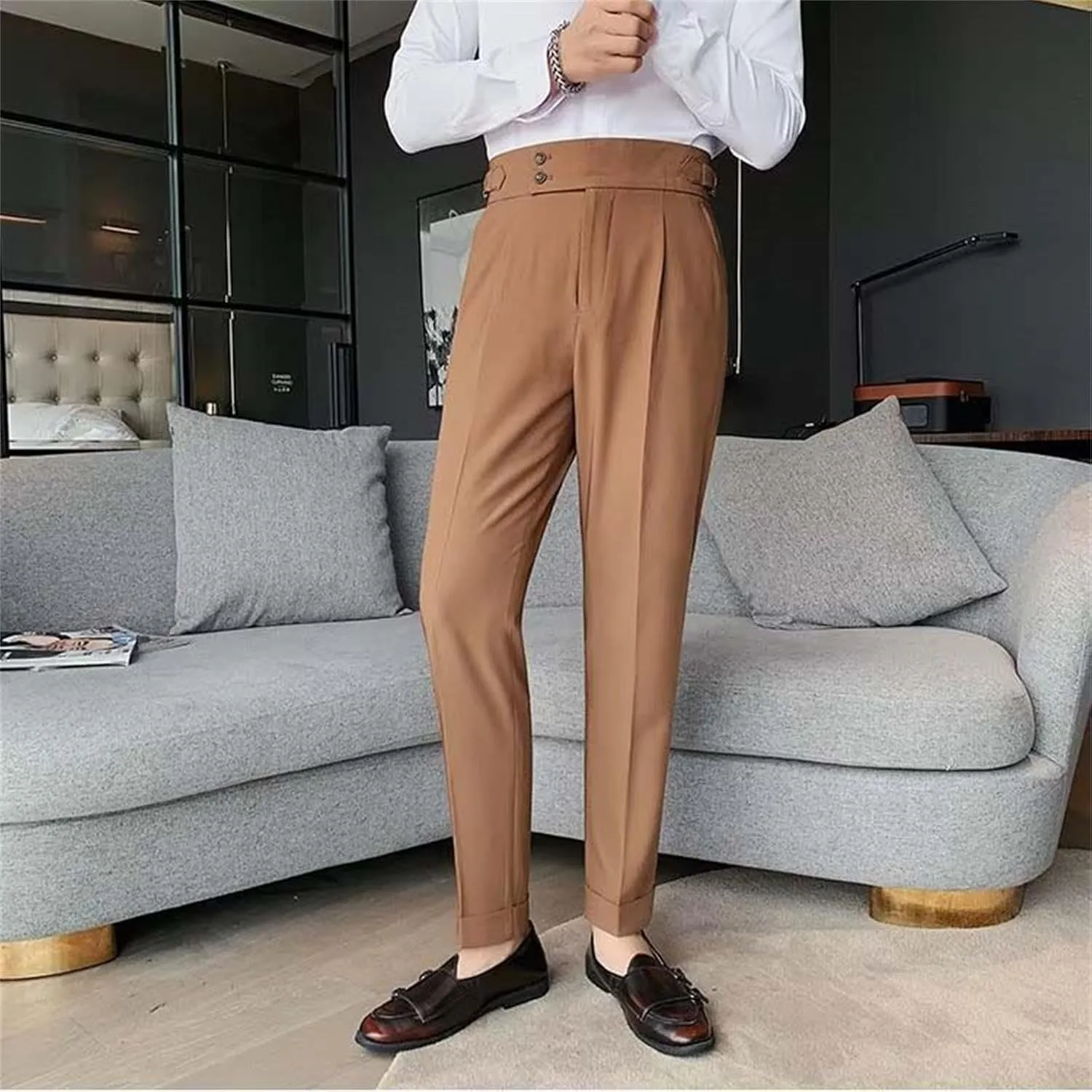 Men's Slim-Fitting High-Waisted Business Pants Lightweight Soft Straight Dress Pants Trendy Casual Versatile Trousers