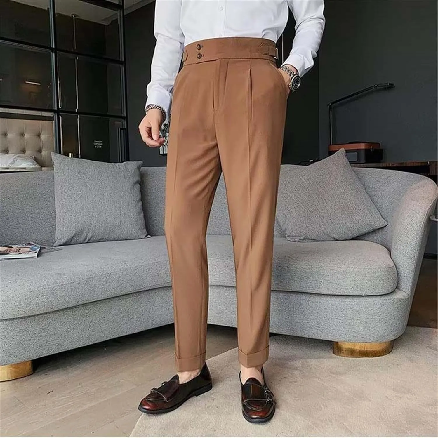 Men's Slim-Fitting High-Waisted Business Pants Lightweight Soft Straight Dress Pants Trendy Casual Versatile Trousers