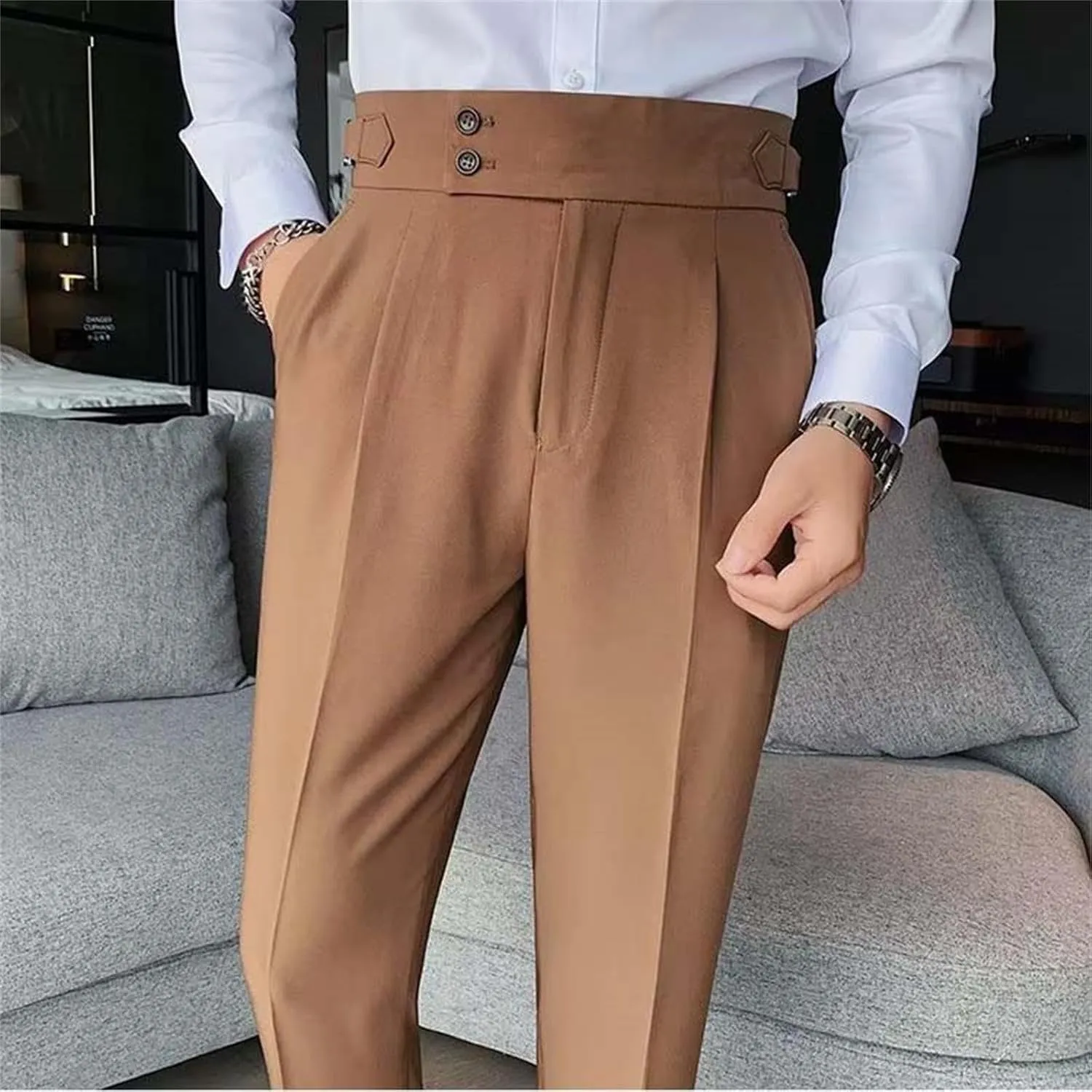 Men's Slim-Fitting High-Waisted Business Pants Lightweight Soft Straight Dress Pants Trendy Casual Versatile Trousers