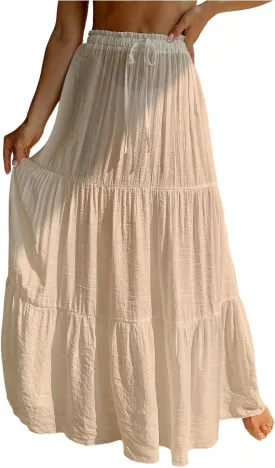 Milumia Women's Sheer Linen Swimsuit Cover Up Skirt Ruffle Tiered Long Beach Coverup Maxi Skirt