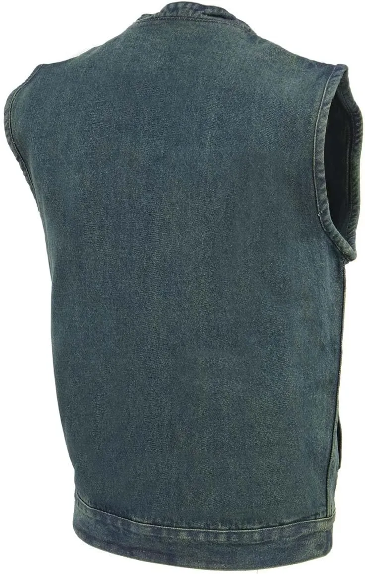 Milwaukee Leather DM2238 Men's Classic Black Denim Club Style Vest with Snap Button Closure