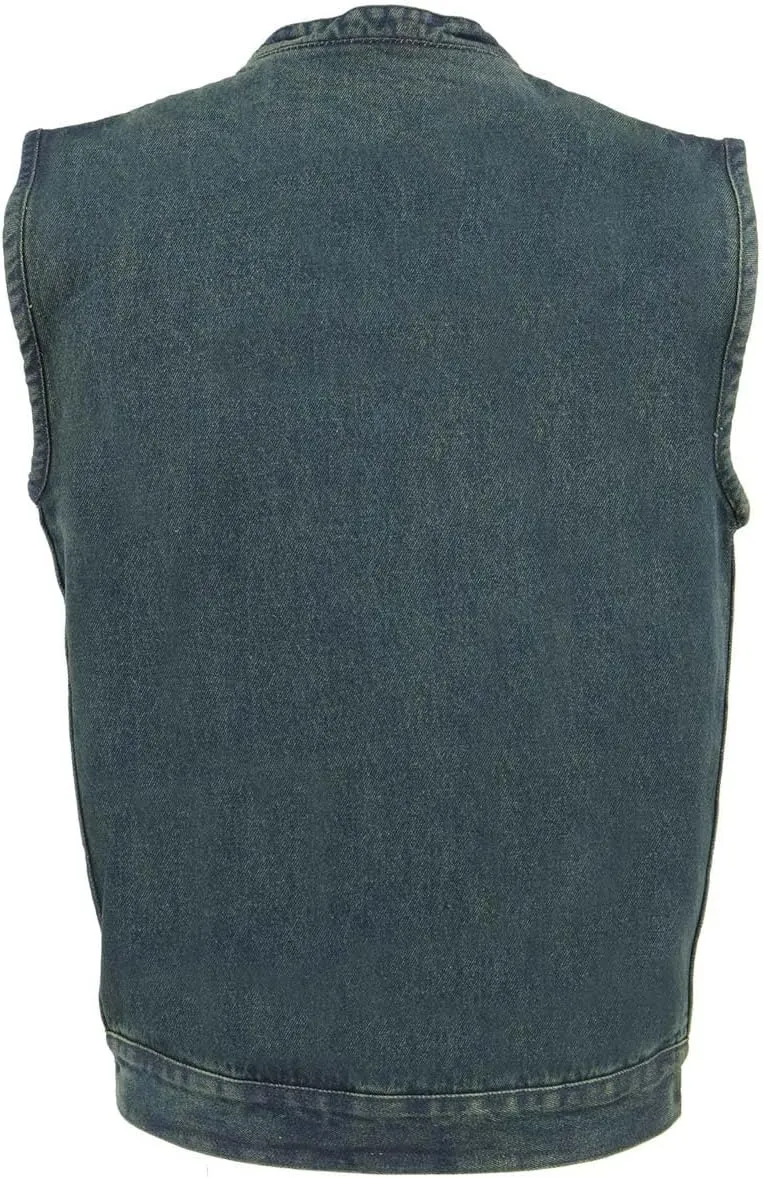 Milwaukee Leather DM2238 Men's Classic Black Denim Club Style Vest with Snap Button Closure