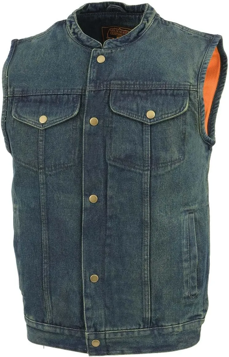 Milwaukee Leather DM2238 Men's Classic Black Denim Club Style Vest with Snap Button Closure
