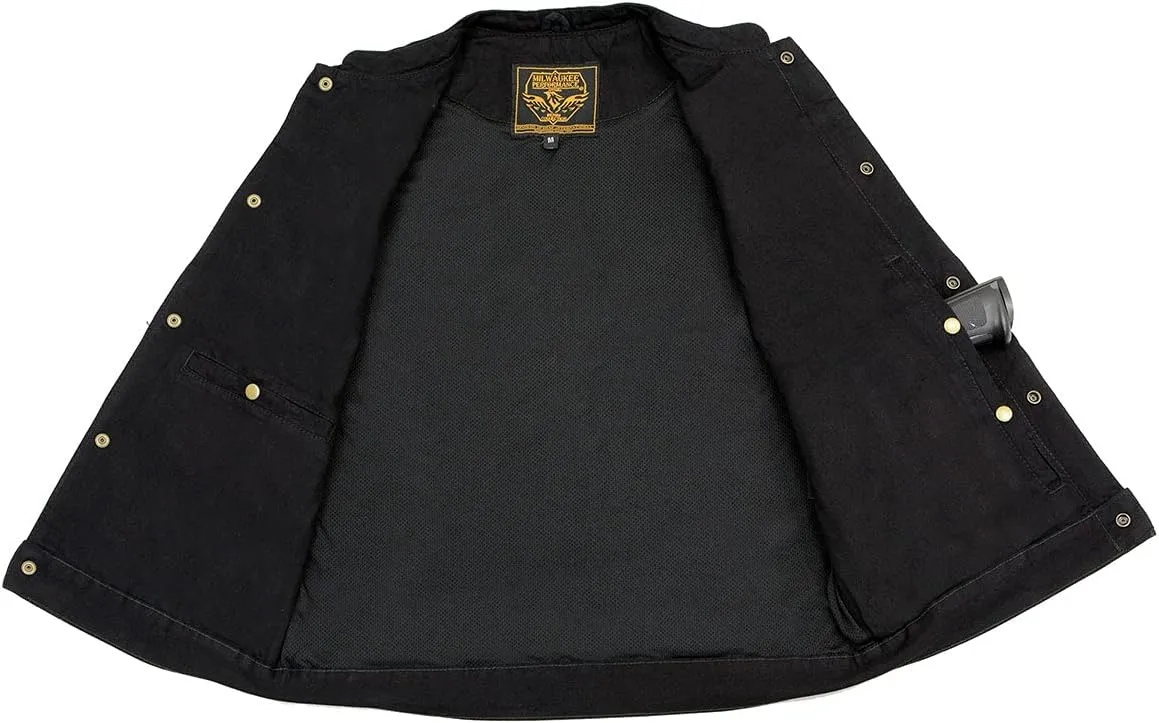 Milwaukee Leather DM2238 Men's Classic Black Denim Club Style Vest with Snap Button Closure