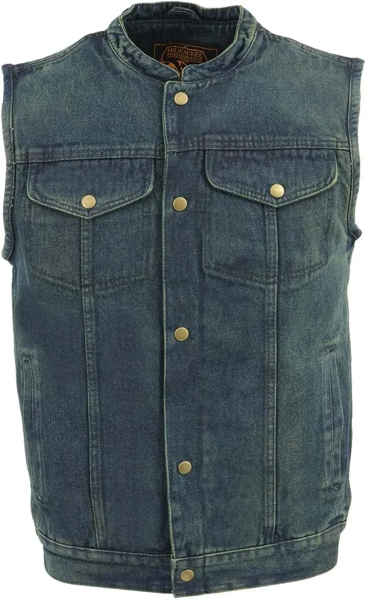 Milwaukee Leather DM2238 Men's Classic Black Denim Club Style Vest with Snap Button Closure