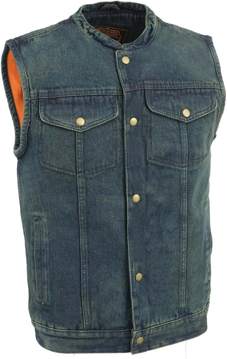 Milwaukee Leather DM2238 Men's Classic Black Denim Club Style Vest with Snap Button Closure