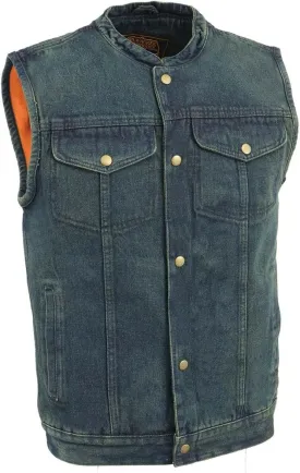 Milwaukee Leather DM2238 Men's Classic Black Denim Club Style Vest with Snap Button Closure