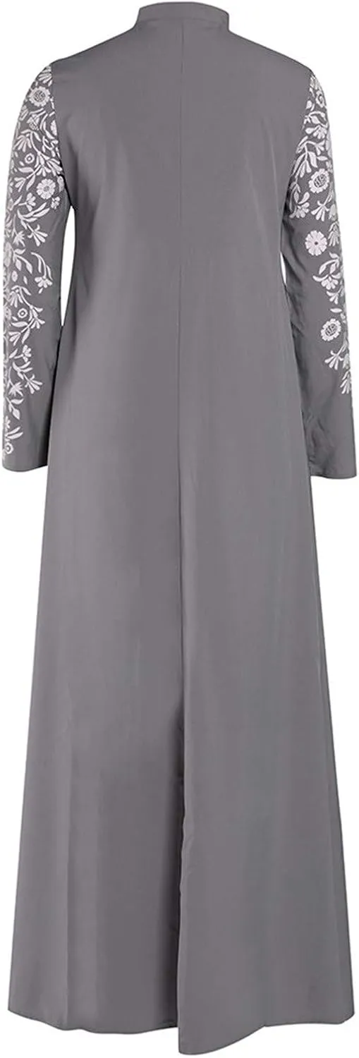 Muslim Abaya Dresses for Women V Neck Kaftan Islamic Prayer Robe Embroidered Floor Dress Eid Thobe Evening Dresses