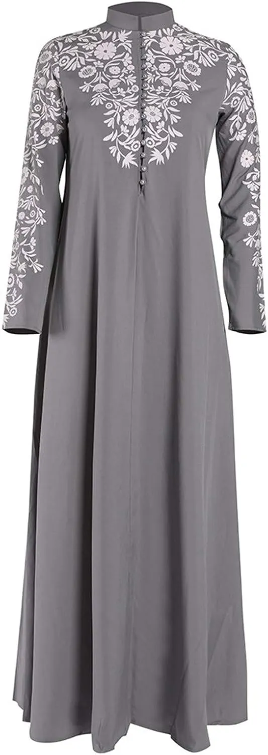 Muslim Abaya Dresses for Women V Neck Kaftan Islamic Prayer Robe Embroidered Floor Dress Eid Thobe Evening Dresses