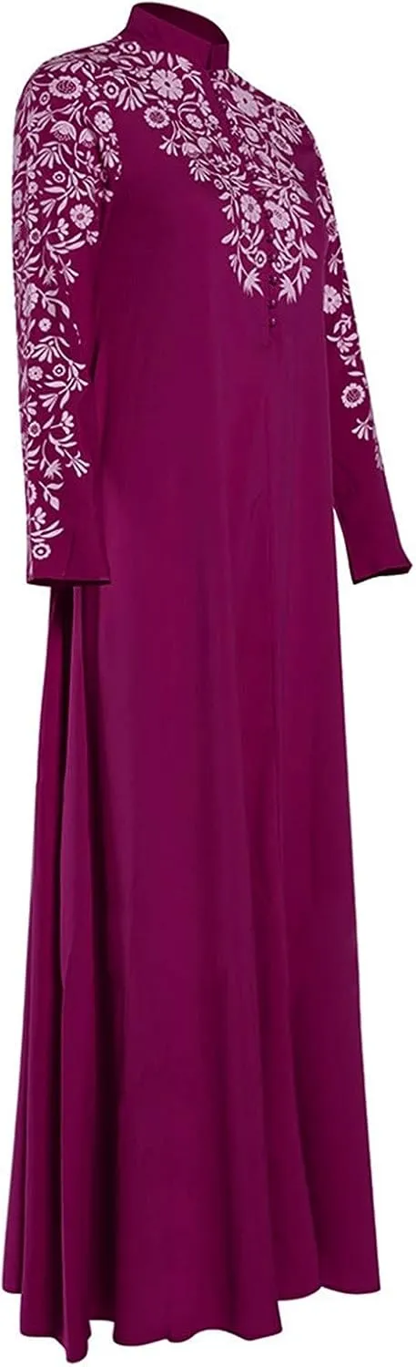 Muslim Abaya Dresses for Women V Neck Kaftan Islamic Prayer Robe Embroidered Floor Dress Eid Thobe Evening Dresses