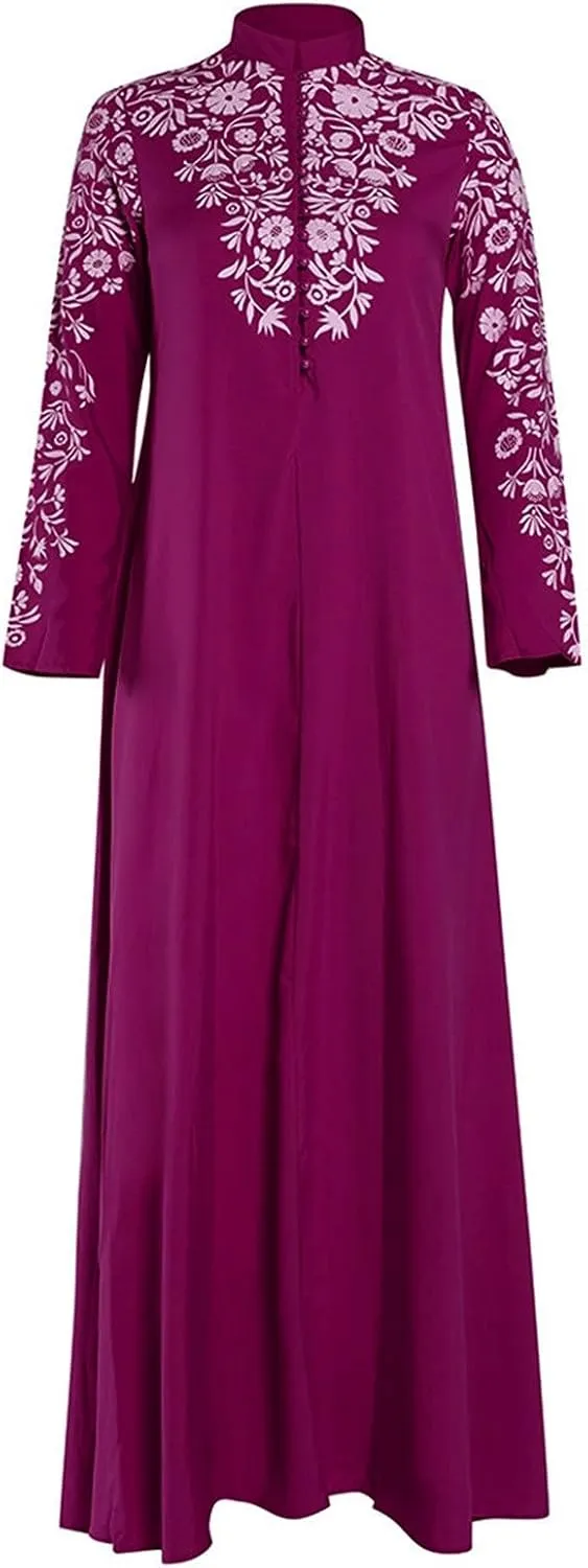 Muslim Abaya Dresses for Women V Neck Kaftan Islamic Prayer Robe Embroidered Floor Dress Eid Thobe Evening Dresses