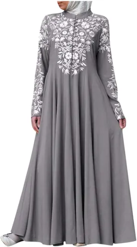 Muslim Abaya Dresses for Women V Neck Kaftan Islamic Prayer Robe Embroidered Floor Dress Eid Thobe Evening Dresses