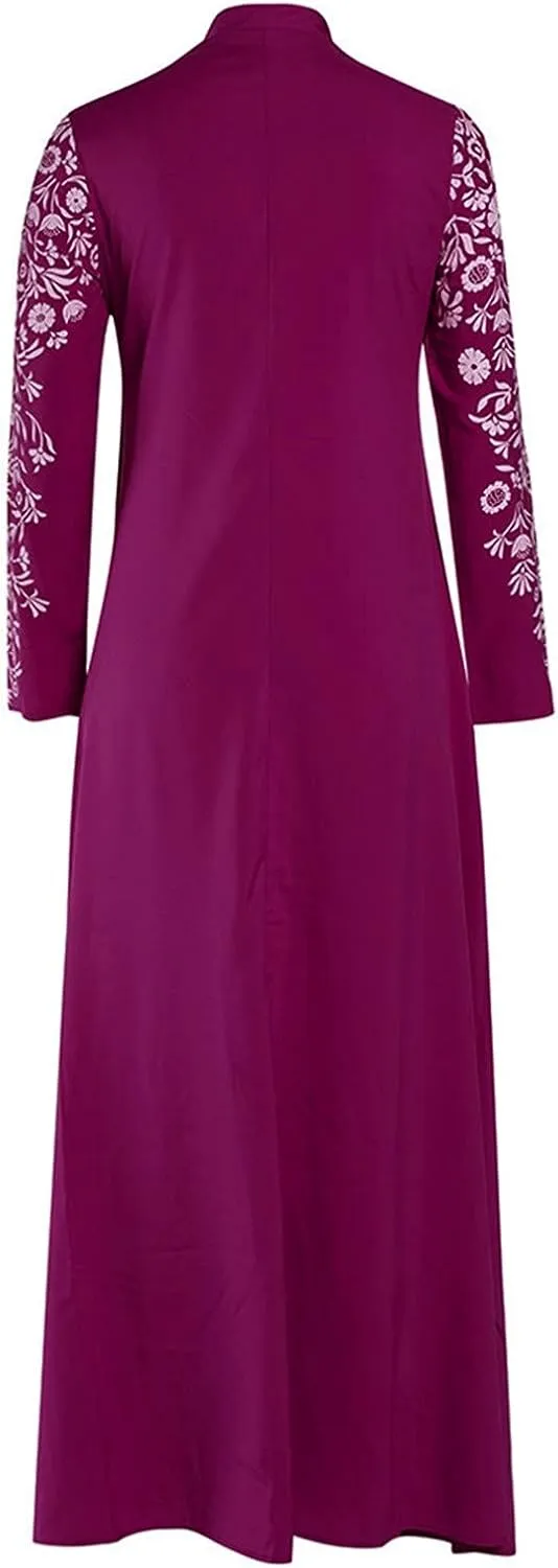 Muslim Abaya Dresses for Women V Neck Kaftan Islamic Prayer Robe Embroidered Floor Dress Eid Thobe Evening Dresses