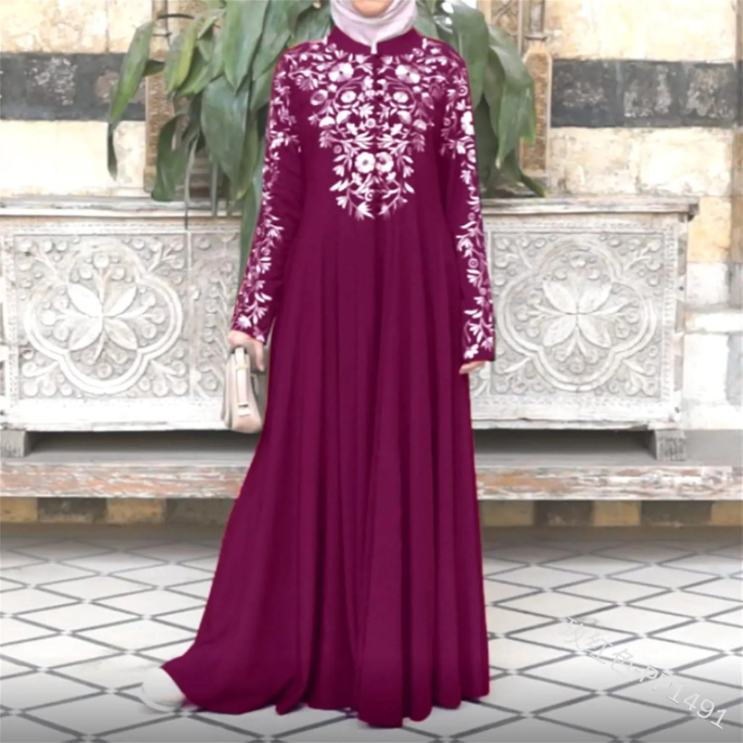 Muslim Abaya Dresses for Women V Neck Kaftan Islamic Prayer Robe Embroidered Floor Dress Eid Thobe Evening Dresses