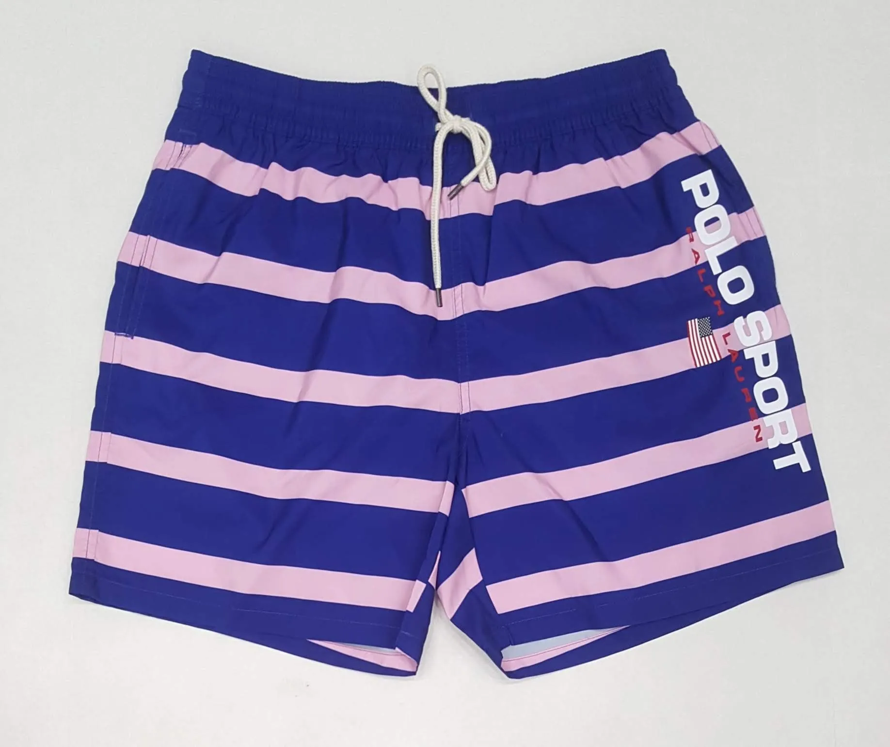 Nwt Polo Ralph Lauren Royal  Pink Striped Polo Sport Swim Trunks