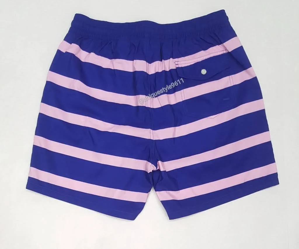 Nwt Polo Ralph Lauren Royal  Pink Striped Polo Sport Swim Trunks