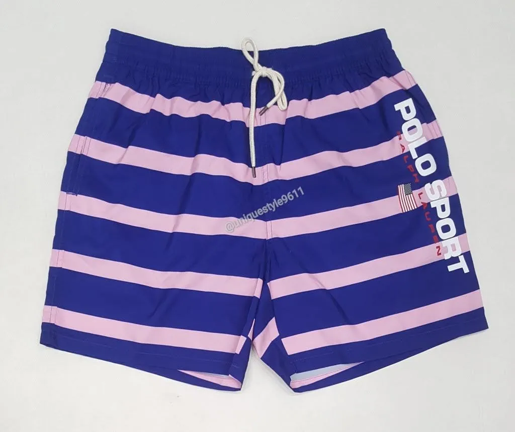 Nwt Polo Ralph Lauren Royal  Pink Striped Polo Sport Swim Trunks