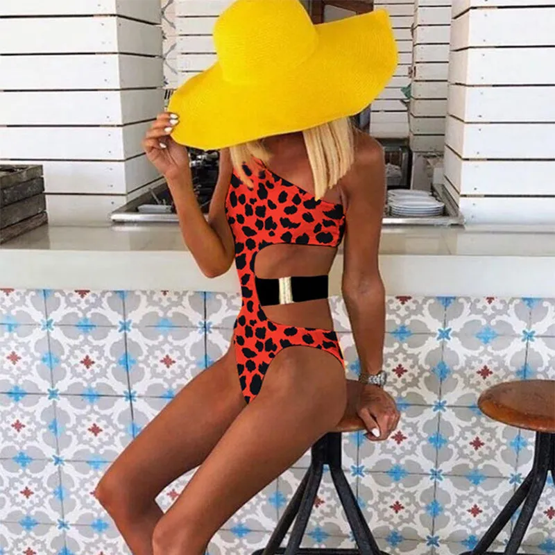 One Shoulder Cutout Buckle High Cut Swimsuit