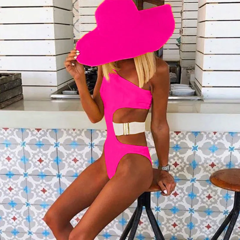 One Shoulder Cutout Buckle High Cut Swimsuit