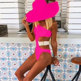 One Shoulder Cutout Buckle High Cut Swimsuit