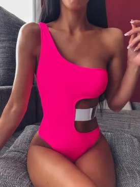 One Shoulder Print Cutout High Cut Swimsuit