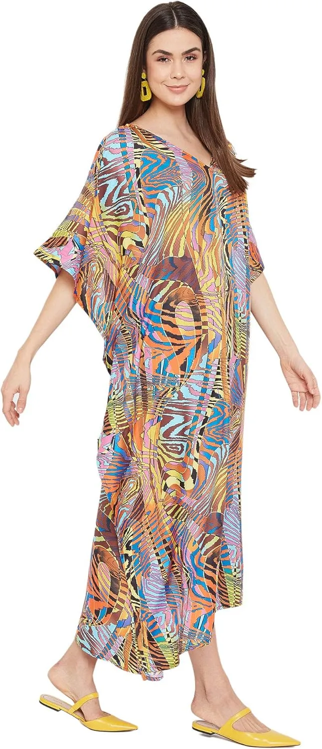 Oussum Women Plus Size Kaftans Kimono Polyester Dresses Loose Caftan Dress Ladies Evening Casual Long Maxi