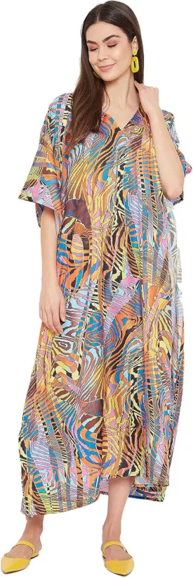 Oussum Women Plus Size Kaftans Kimono Polyester Dresses Loose Caftan Dress Ladies Evening Casual Long Maxi