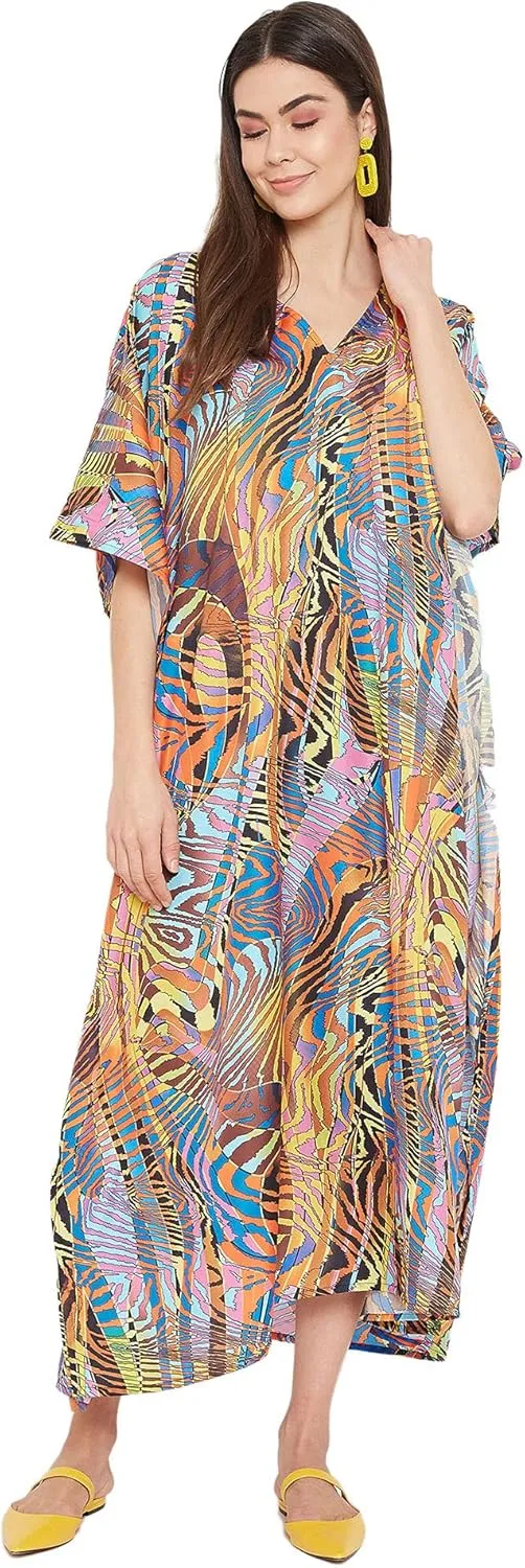 Oussum Women Plus Size Kaftans Kimono Polyester Dresses Loose Caftan Dress Ladies Evening Casual Long Maxi