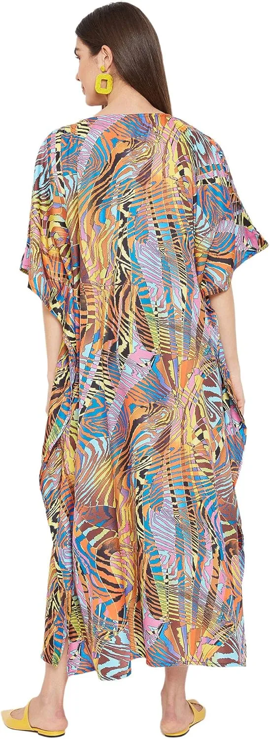 Oussum Women Plus Size Kaftans Kimono Polyester Dresses Loose Caftan Dress Ladies Evening Casual Long Maxi