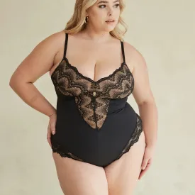 Pinsy Shapewear Sculpting Lace Shapewear Bodysuit in Black