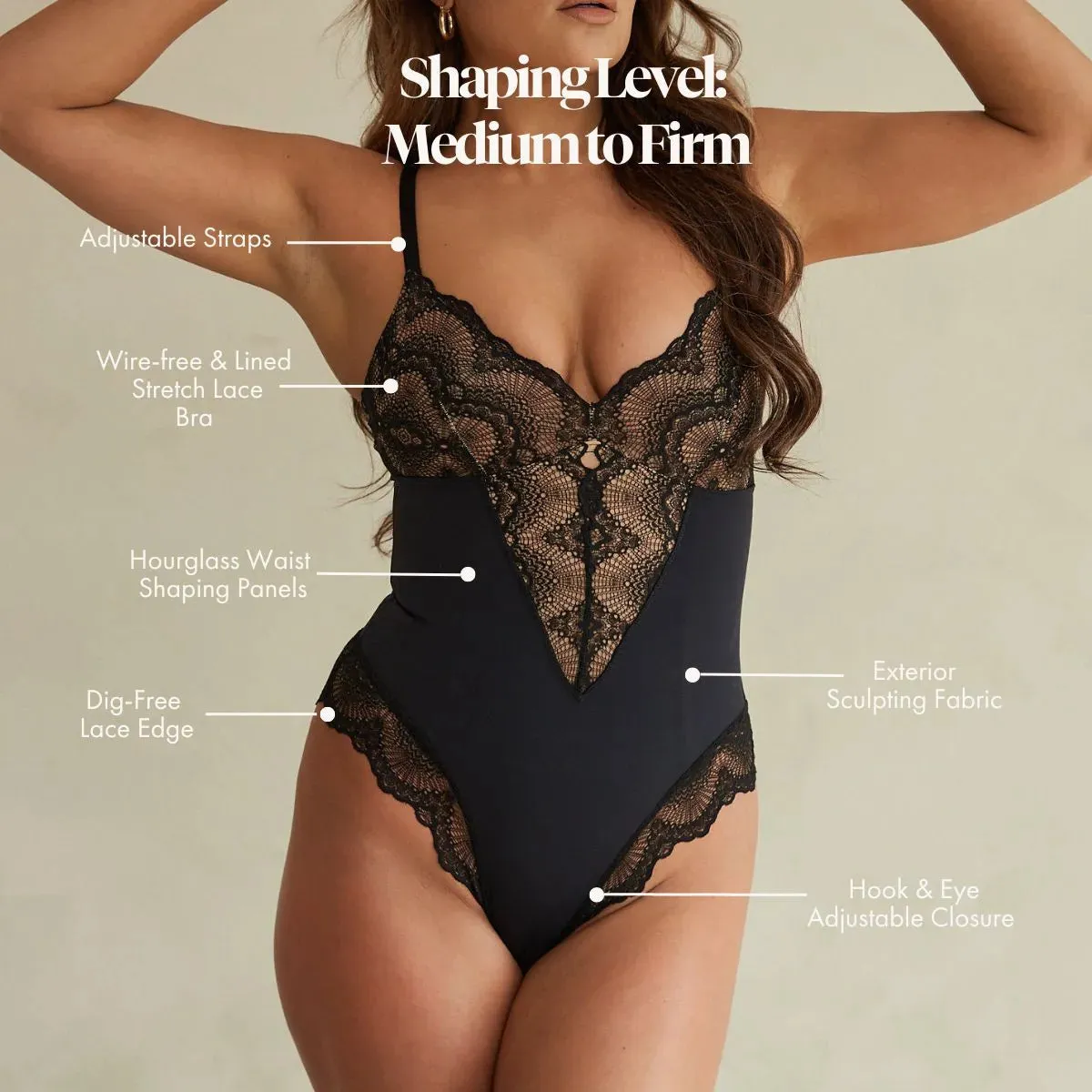 Pinsy Shapewear Sculpting Lace Shapewear Bodysuit in Black