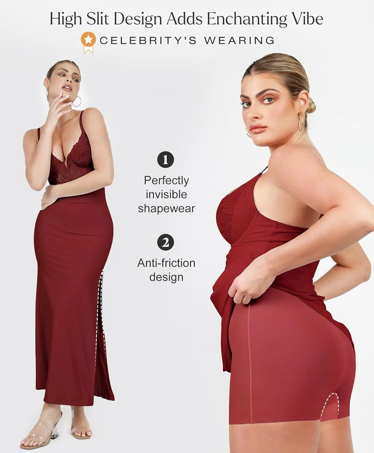 Popilush Lace Cocktail Dresses for Women - Deep V Neck Shapewear Satin high Slit Bodycon Maxi Dress - Party Date Night