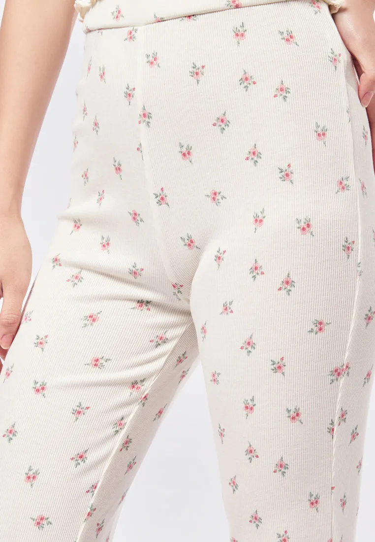 Printed Flare Rib Pants