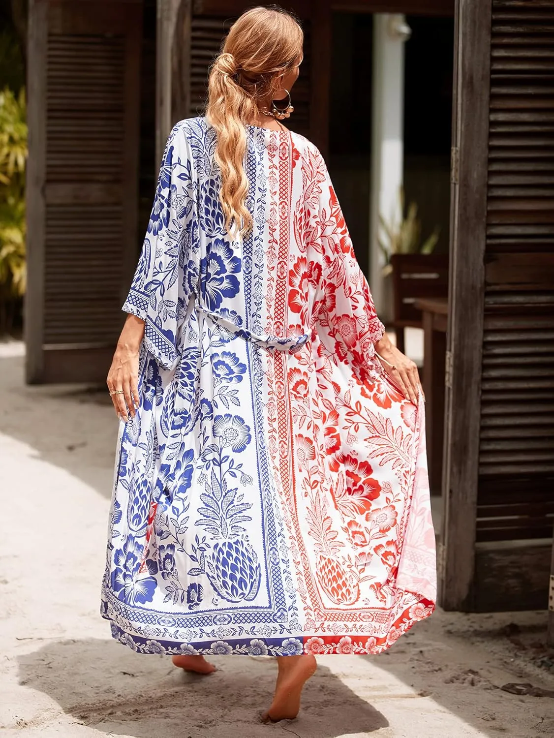 RanRui Kimono Robe Women Open Front Kimono Duster Robes with Belt Loose Over Sized