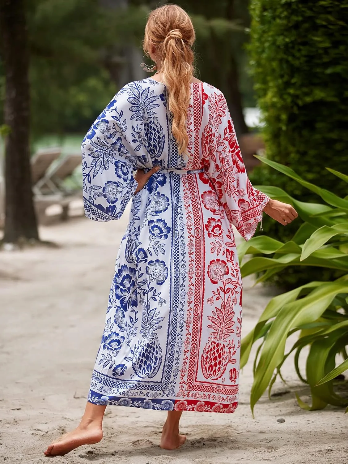 RanRui Kimono Robe Women Open Front Kimono Duster Robes with Belt Loose Over Sized